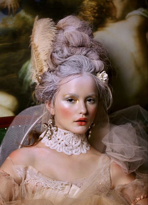 Marie Antoinette, Feathers, A Woman, Grey, Makeup, Hair, Gold, White, Make Up