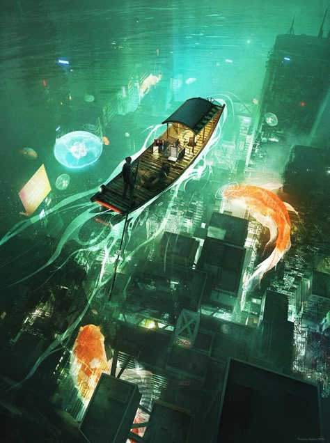 Conseptioal Art, Yuumei Art, Dystopian Art, Person Art, Water World, Arte Cyberpunk, Water Art, Arte Inspo, Fantasy Art Landscapes