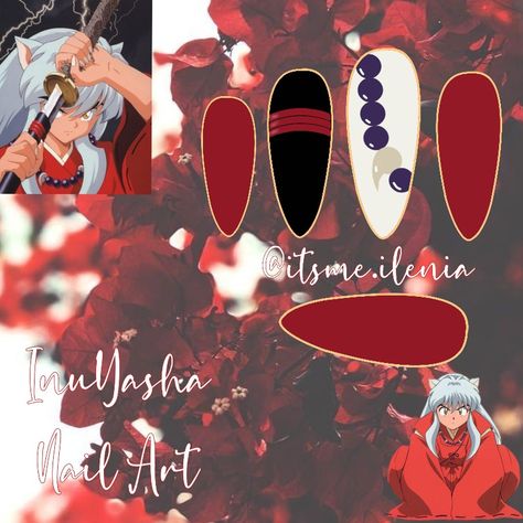 Nail Art Anime Nail art Inuyasha animenailart Inuyasha Nails Acrylic, Cute Anime Nails Acrylic, Inuyasha Inspired Nails, Anime Nail Art Easy, Anime Acrylic Nail Designs, Sesshomaru Nails, Anime Inspired Nail Art, Fruits Basket Nails, Inuyasha Nail Art