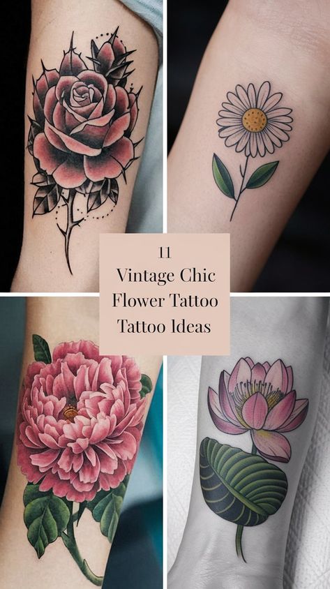 Vintage Floral Tattoo, Lily Tattoo Designs, Floral Tattoo Ideas, Daisy Chain Tattoo, Vintage Floral Tattoos, Thigh Tattoo Ideas, Vintage Flower Tattoo, Lily Tattoo Design, Floral Thigh Tattoos