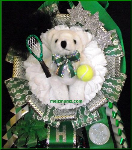 made by www.melzmumz.com  Deluxe Single Homecoming Mum with Tennis Theme   Southlake Carroll High School Tennis Mums Homecoming, Tennis Homecoming Mum, Mums For Homecoming, Mum Inspiration, Asking To Homecoming, Homecoming Inspo, Hoco Mums, Mums And Garters, Senior Things