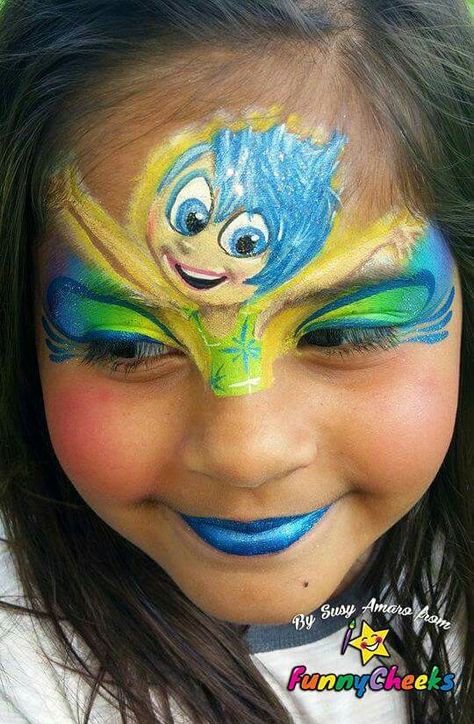 Inside Out Joy Inside Out Face Paint, Face Painting Disney, Inside Out Movie Characters, Disney Face Painting, Inside Out2, Inside Out Joy, Kids Face Painting, Professional Face Paint, Cheek Art