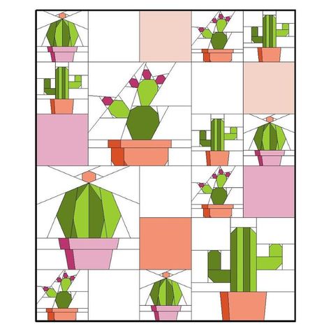 Saguaro Cactus Quilt Block Pattern | Craftsy Cactus Quilt, Patchwork Diy, Paper Pieced Quilt Patterns, Quilt Square Patterns, Paper Pieced Quilt, Quilt Care, Landscape Quilts, Patchwork Quilt Patterns, Quilt Block Pattern