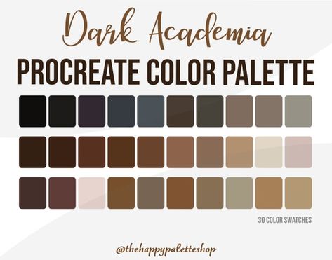 Dark Academia Procreate Color Palette Lettering Digital - Etsy Australia Colour Palette Dark Academia, Dark Academia Room Colors, Dark Academia Colour Palette, Dark Academia Colors, Dark Academia Color Palette, Procreate Aesthetic, Digital Art Ipad, Aesthetic Procreate, Dark Academia Color