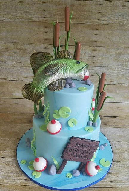 Fish Birthday Cake For Men, Fishing Cake Ideas For Men, Fishing Birthday Cake For Men, Fishing Cake Ideas, Fish Birthday Cake, Fishing Theme Cake, Fisherman Cake, Fish Cake Birthday, Fishing Cake Topper