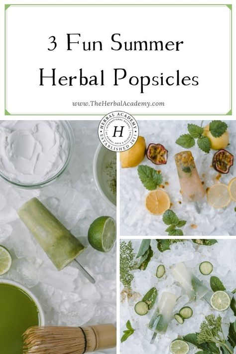 Tea Popsicles, Lime Popsicles, Herbal Academy, Mini Cucumbers, Cucumber Juice, Herbal Recipes, Popsicle Recipes, Herbs For Health, Herbal Teas