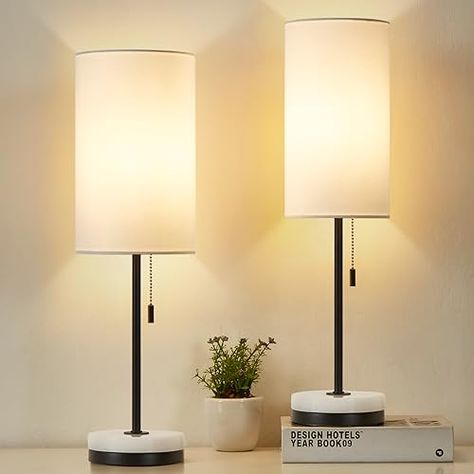 Luvkczc Minimalist Table Lamp Set of 2, Nightstand Lamp for Bedroom Living Room, Modern Pull Chain Bedside Lamp with Marble Base, Fabric Shade, Small Desk Lamp for Home, Office, Reading Minimalist Table Lamp, Table Pendant Light, Minimalist Lamp, Small Desk Lamp, Minimalist Table, Dimmable Table Lamp, Rustic Flooring, Table Lamps Living Room, Minimalist Tables