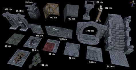 Modular Dungeon, Modular Environment, Environment Props, 3d Modeling Tutorial, Hand Painted Textures, Concept Art Tutorial, Props Art, 3d Environment, Dungeon Maps