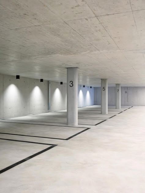 Gallery of Oetlisberg Housing / Urben Seyboth Architekten - 8 Garage Background, Car Park Design, Parking Ideas, House Parking, Park Signage, Underground Garage, Garage Parking, Underground Parking, Car Parks