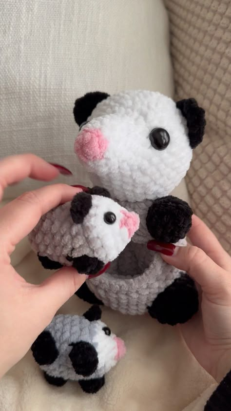 Patrycja 🐝 (@stitchesbypati) • Instagram photos and videos Free Possum Crochet Pattern, Crochet Opposum Pattern Free, Crochet Possum Free Pattern, Possum Crochet, Crochet Possum, Crochet Opossum, Belly Pouch, Diy Plush Dolls, Cute Crochet Ideas