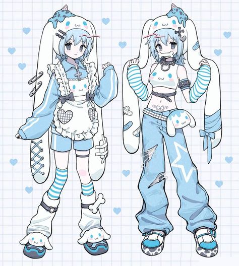 Cinamoroll As A Human, Menhera Aesthetic Outfit, Cinnamoroll Style, Vtuber Outfit Ideas, Miku Cinnamoroll, Sanrio Design, Cute Vtuber, Vtuber Design, Human Drawing