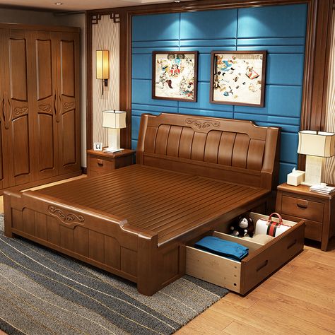 Solid Wood Double Bed With Drawers https://m.alibaba.com/product/60700452845/Solid-Wood-Double-Bed-With-Drawers.html?__sceneInfo={"cacheTime":"1800000","type":"appDetailShare"} Wooden Double Bed With Storage, Solid Wood Bed Design Modern, Double Bed Design Modern With Storage, Double Cot Bed Designs, Double Bed Designs Wooden, Double Bed Design Wooden Modern, Bed With Drawers Single, Wooden Bed With Drawers, Wood Bed Design Modern