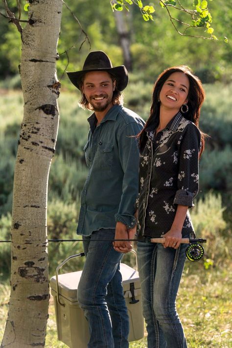 Kayce And Monica, Kelsey Asbille, Yellowstone Outfits, Native American Reservation, Yellowstone Series, Luke Grimes, Cole Hauser, Where To Buy Clothes, Ensemble Cast