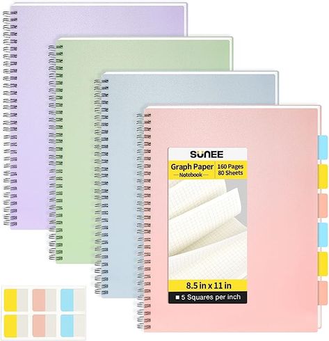 Amazon.com : SUNEE Graph Paper Notebook - 4 Pack Large Grid Notebook 8.5 x 11 Inches 5 x 5mm Grid Paper 80 Sheets/160 Pages - Journals for Study and Notes (pink, blue, green, purple) : Office Products Purple Office, Spiral Line, Graph Paper Notebook, Grid Notebook, Paper Notebook, Small Notebook, Grid Paper, Office Essentials, Graph Paper