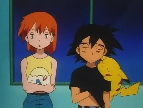 Ash And Misty Matching Pfp, Pokemon Fanart Ash, Pokémon Trainer Outfit, Misty Pfp, Pokeshipping Ash And Misty, Pokemon Ships Couples, Misty X Ash, Matching Pfp Pokemon, Snorlax Pfp