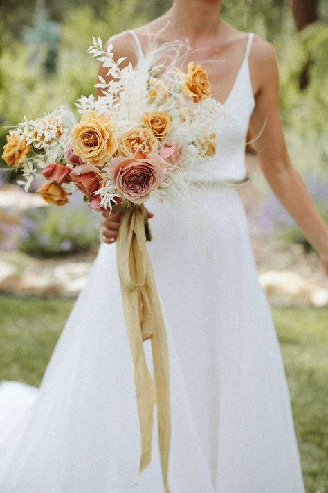 pink + mustard bridal bouquet Big Bear Wedding, Siren Floral Co, Mustard Yellow Wedding, Mustard Wedding, Elegant Wedding Bouquets, Classic Wedding Inspiration, Yellow Wedding Theme, Dusty Pink Weddings, Yellow Wedding Flowers