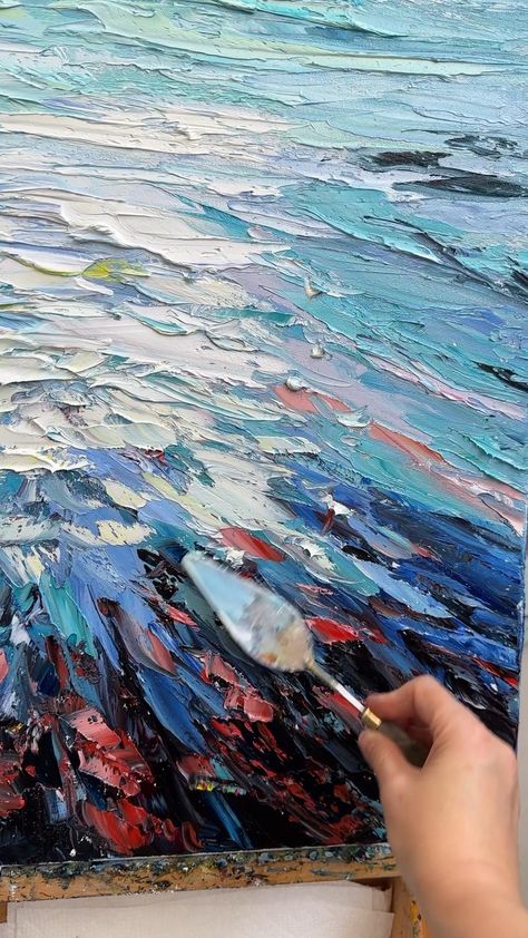 Art Pallet Knife Painting Acrylic, Knife Painting Acrylic, Silk Plaster, Pallet Knife Painting, Decorative Canvas, Paint Tutorials, Palette Knife Art, Art Oil Paintings, Abstract Seascape