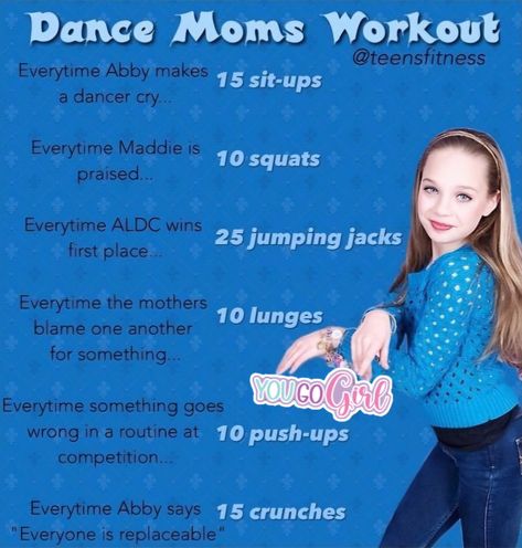 Dance Mom Facts, Dance Moms Workout, Dance Moms Secrets, Tv Show Workouts, Movie Workouts, Halloween Sleepover, Dance Moms Facts, Dance Moms Moments, Dance Moms Funny