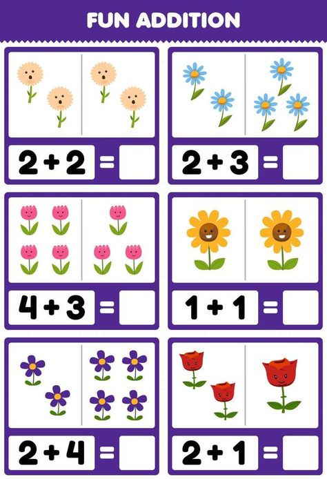 Nature Worksheet, Flower Math, Spring Bugs, Fun Phonics Activities, Plants Worksheets, Addition Kindergarten, Game For Children, Cartoon Flower, Kids Math