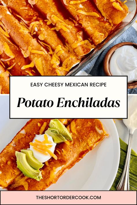 Potato Enchiladas - The Short Order Cook Vegan Potato Enchiladas, Chicken And Potato Enchiladas, Potato Enchiladas Mexican, Potato Enchiladas, Vegetarian Enchiladas, Enchilada Recipe, How To Make Potatoes, Potato Tacos, Cheese Enchiladas