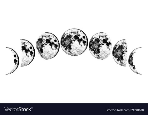 Phases Of The Moon Sketch, Moon Phases Tattoo Sleeve, Phases Of The Moon Tattoo Thigh, Realistic Moon Phase Tattoo, Moon Phase Sketch, Sternum Moon Phase Tattoo, Moon Phases Sketch, Moon Circle Tattoo, Geometric Moon Phases Tattoo