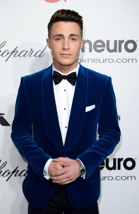 This On-Point Suit and Bow Tie Combo Party Wear Blazers, Blue Velvet Suit, Blue Blazer Men, Terno Slim Fit, Male Faces, Dinner Suit, Colton Haynes, Male Style, Dinner Jacket