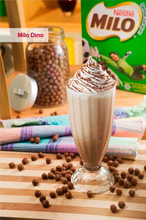 DINO MILO - tim tam milo ice cream, milk and milo powder Milo Ice Drink, Milo Ice Cream, Extreme Milkshakes, Milo Ice, Milo Drink, Cream Images, Ice Cream Images, Malaysia Food, Food Posters