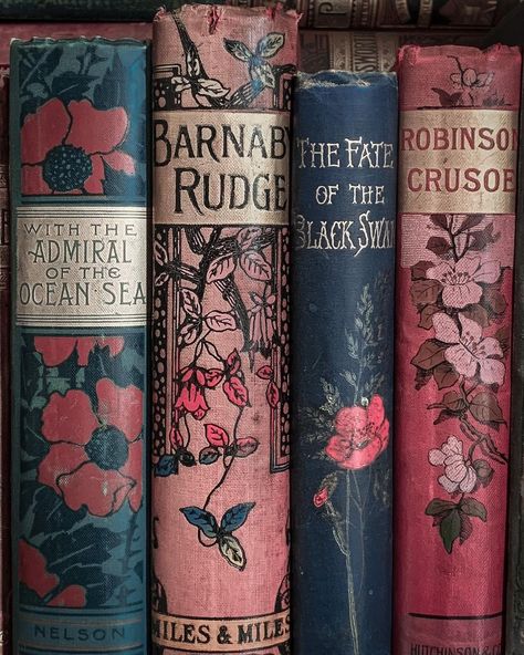 Victorian Literature, Book Spines, Daniel Defoe, Old Library, Tea And Books, Book Spine, Vintage Library, Vintage Book Covers, Pink Books