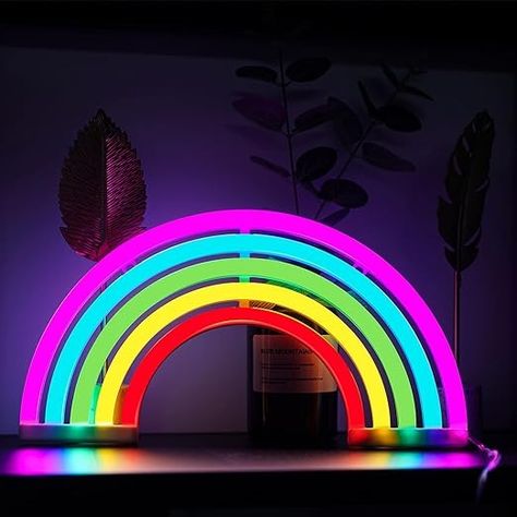 ENUOLI Rainbow Neon Sign Neon light lamp Battery/USB Operated Wall Decor Rainbow Neon Wall Art Neon Night Lights for Home Party Bedroom Decor Led Neon Light for Children Friends Supply Gifts(Colorful) : Amazon.co.uk: Lighting Wall Art Neon, Party Bedroom, Lights For Home, Neon Wall Art, Neon Wall, Neon Nights, Led Neon Lighting, Home Party, Led Neon