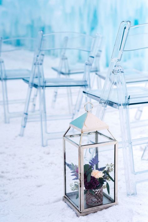 Ice caslte wedding inspired by Disney Frozen II | ElegantWedding.ca Wedding Ceremony Seats, Frozen Themed Wedding, Castle Wedding Theme, Ice Castle Wedding, Frozen Wedding Theme, Asian Fusion Wedding, Frozen Wedding, Wedding Ceremony Seating, Blue Winter Wedding