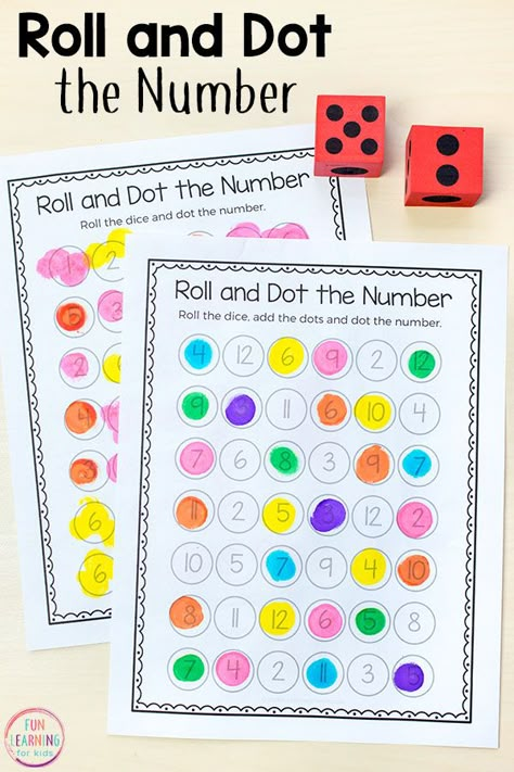 Fun Number Sense Activities, Prek Math Stations, Printable Math Games Kindergarten, Number Projects For Preschoolers, Table Activities For Kindergarten, Counting Games For Kindergarten, Roll And Add Dice Game, Independent Work For Kindergarten, Maths Number Activities