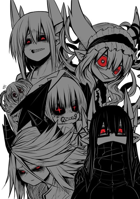 Black Sclera, Head Wings, Hair Wings, Limited Palette, Pointy Ears, Sharp Teeth, Demon Girl, Fandom Funny, Scary Art