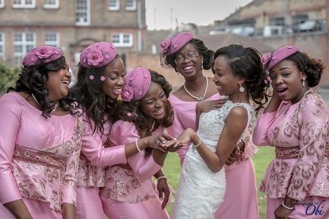 Fascinator Outfit, African Bridesmaids, Bridesmaid Headpiece, Trendy Bridesmaids, Fascinator Hats Wedding, Modern Bridesmaid, Pink Fascinator, Nigerian Weddings, Bridesmaid Colors