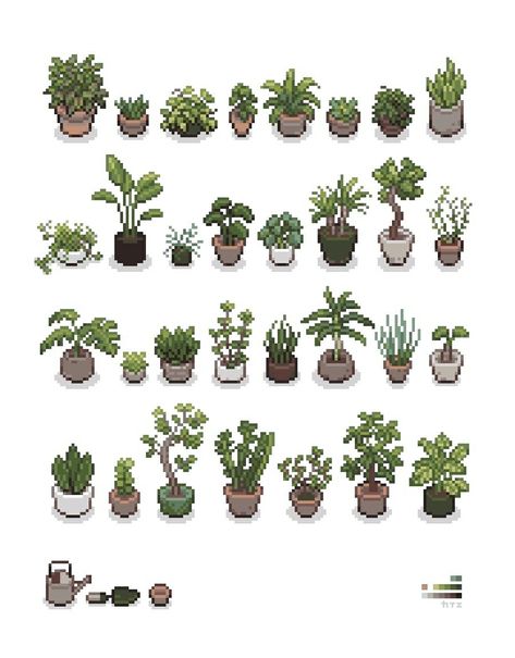 Pixel Art Plants, How To Pixel Art, Art Plants, Piskel Art, Desain Buklet, Pixel Art Tutorial, Arte 8 Bits, 8bit Art, Cool Pixel Art