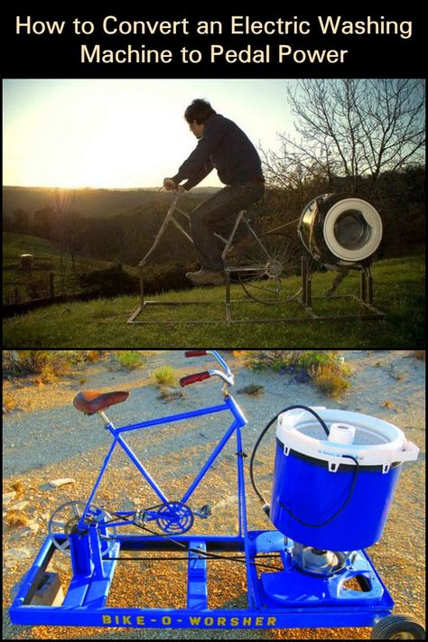 Convert an Electric Washing Machine into a Pedal-Powered Appliance! Pedal Powered Washing Machine, Diy Clothes Washer, Diy Washing Machine, Manual Washing Machine, Power Wash Machine, Survival Skills Emergency Preparedness, Pedal Power, Prepper Survival, Energy Projects