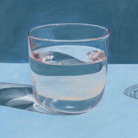 @sophiesachsart on Instagram: "Detail from a high res scan of my painting ‘Two glasses of water and a glass of soda water with a slice of lemon’ I have just sent the actual painting down to Sydney for the National Emerging Art Prize I am also planning to do some limited edition prints of this work!" Glass Of Water Painting, How To Paint A Glass Of Water, Painting Of Glass Objects, Cup Of Water Illustration, Glass Reference Photo, Glass With Water, Glass Of Water Illustration, Water In Glass, Glass Of Water Drawing