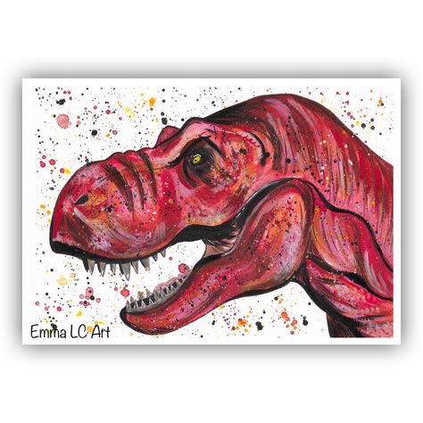 T-rex Art, Red Dinosaur, Dinosaur Painting, Sloth Art, Dinosaur Posters, Sell Art Prints, Dinosaur Wall Art, Art Colourful, T Rex Dinosaur