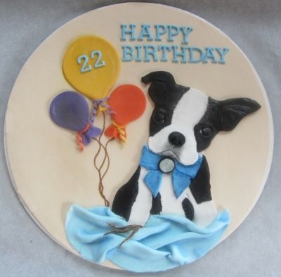 Boston Terrier Cake Topper on CakeCentral.com Boston Terrier Cake, Topper For Cake, Puppy Birthday Cakes, Bulldog Cake, Happy 22nd Birthday, 10 Cake, Dog Cupcakes, Unique Cake Toppers, Dog Birthday Cake