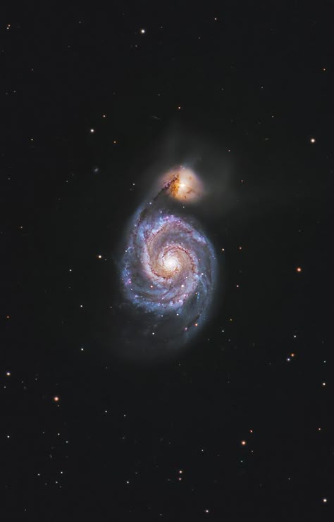 The Whirlpool Galaxy (M51) in the constellation Canes Venatici. Constilations Aesthetic, Beautiful Space Pictures, Space Constellations, Planet Astrology, Galaxy Aesthetic, Hidden Truths, Moon Reading, Galaxy Images, Whirlpool Galaxy