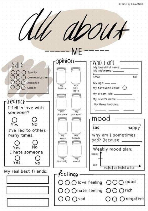 Jar Of Happiness Template, Fill The Jars Template, Character Sheet Writing, All About Me Printable, Whatsapp Info, About Me Template, Character Sheet Template, Happy Jar, Bullet Journal Mood Tracker Ideas