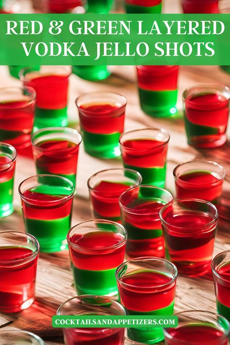 Vodka jello shots are easy to make. Red and green layered jello shots for a boozy treat great for Christmas parties, winter parties and any green red themed party. Easy to make ahead jello shots. Mistletoe Jello Shots, Winter Themed Jello Shots, Red And Green Jello Shots, Cherry Lime Jello Shots, Christmas Jello Shots Vodka, Christmas Themed Jello Shots, Jell-o Shots Christmas, Xmas Jello Shots, Layered Jello Shots