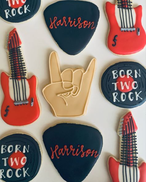 Born Two Rock Birthday Cookies, Born Two Rock, Rock Cookies, 80’s Rock, Rock Birthday, Rock Cake, Roll Cookies, Second Birthday, Birthday Food