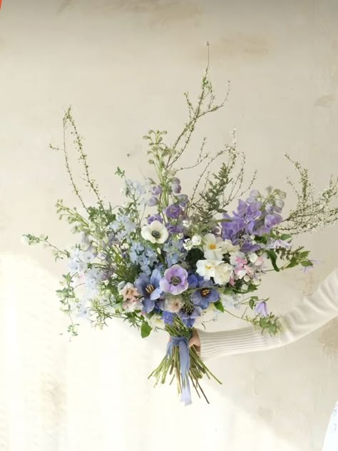 Wedding Bouquets Lilac Lavender, Lavender And Blue Wedding Bouquet, Lilac Flower Arrangements Wedding, Purple And Green Spring Wedding, Periwinkle Wedding Bouquet, Garden Party Bridal Bouquet, Blue And Lilac Wedding Flowers, Blue And Purple Bridal Bouquet, Hydrangea Wildflower Bouquet