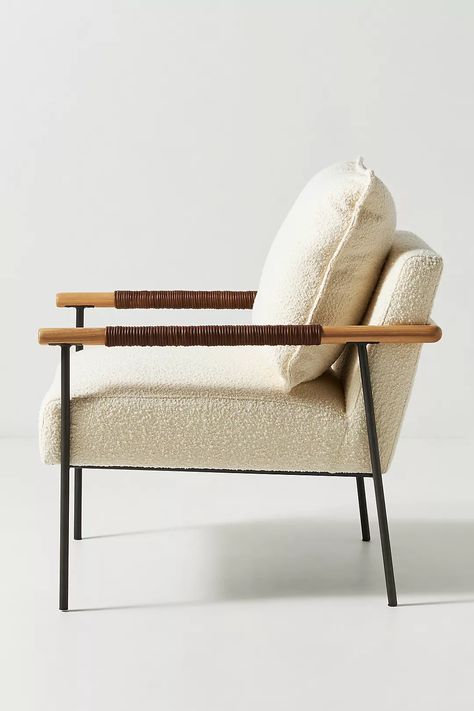 Bouclé Atticus Armchair | Anthropologie Unique Living Room Furniture, White Vanity Bathroom, Atticus, Back Pillow, Furniture Fabric, Ash Wood, Accent Chair, Coils, Contemporary Interior