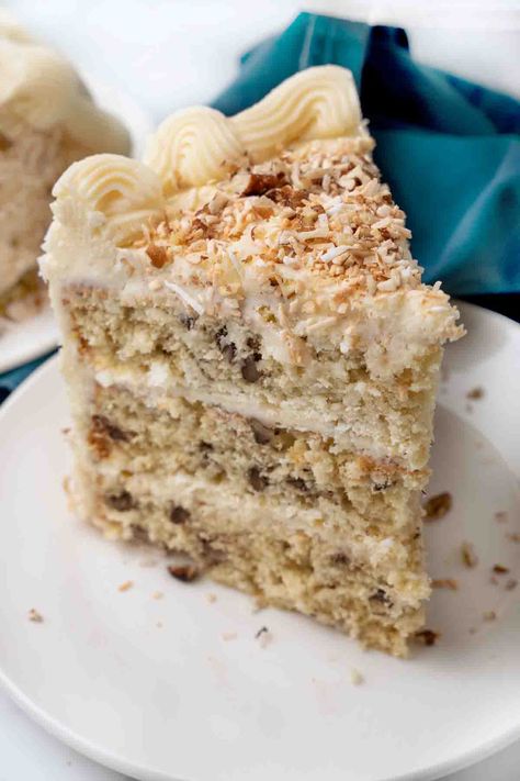 My Italian cream cake, with its moist crumb and fluffy texture, is loaded with pecans and coconut, then finished with a decadent cream cheese frosting to create a layer cake your whole family will love! Decadent Italian Cream Cake Recipe, Moist Italian Cream Cake Recipe, Italian Coconut Cream Cake, Italian Cream Cake Recipe Homemade, Cake Recipe Using Cake Flour, Italian Cream Cheese Cake, Italian Cream Cake Recipe, Coconut Cream Cake, Baked Desserts