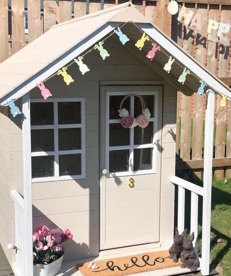 Wendy House Makeover, Wendy House Ideas, Wendy House, Wooden Playhouse, Bunny House, Have A Lovely Weekend, Tiny House Decor, Second Birthday, Diy Easter Decorations