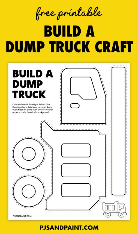 Construction Activity For Preschool, Dump Truck Art Preschool, Dump Truck Preschool Craft, D Is For Dump Truck Craft, Trash Truck Template Free Printable, Vehicle Templates Free Printable, Dump Truck Template Free Printables, Vehicle Printables Free, How To Draw Construction Vehicles Easy