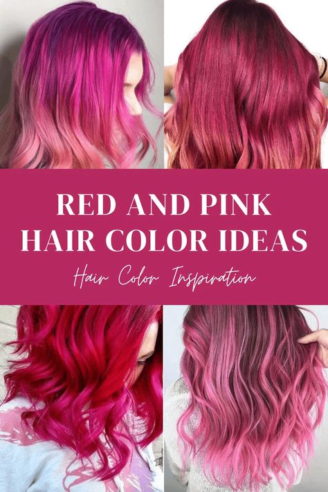 Turn Heads With This Red And Pink Hair Color: 20+ Ideas Red And Pink Hair Color, Red Roots Hair, Red And Pink Hair, Fuschia Hair, Deep Red Hair Color, Pinwheel Hair Color, Red Pink Hair, Pink And Purple Hair, Deep Red Hair