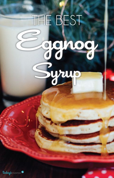 Simple eggnog syrup recipe! This is our very favorite syrup and we can only make it around Christmas each year when eggnog is available. It's buttery and delicious! Eggnog Pancakes Recipe, Eggnog Pancakes, Christmas Pancakes, Homemade Eggnog, Eggnog Recipe, Holiday Breakfast, Christmas Breakfast, Syrup Recipe, Pancake Recipe