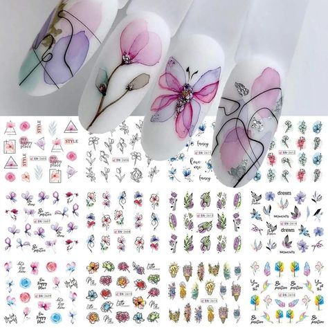 Amazon.com: Flower Nail Art Stickers Decals Water Transfer Flower Nail Decals Self Adhesive Floral Nail Art Supplies Summer Nails Art Decorations Flowers Leaves Summer Water Decals for Women 12Pcs : Beauty & Personal Care Foil Tattoo, Sticker Flower, Nail Stickers Decals, Nail Art Stickers Decals, Manicure Diy, Flower Water, Floral Nail Art, Nail Art Sticker, Line Flower